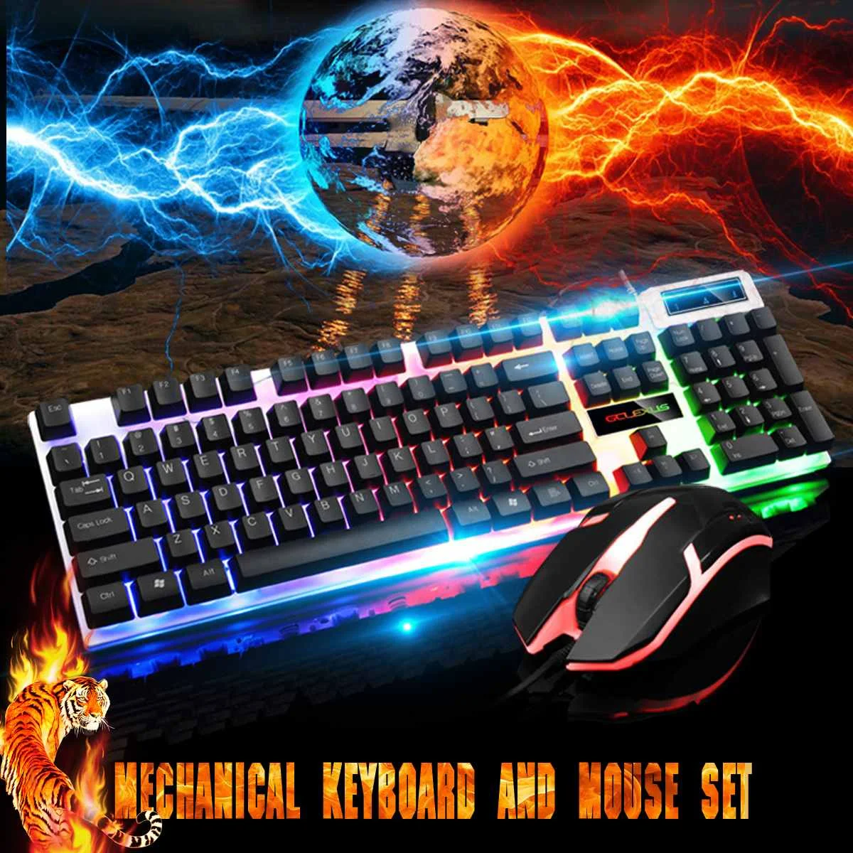

USB Wired 104 Keys Keyboard Mouse Combo Set Rainbow Light For Notebook Laptop Desktop Gaming PC Office Supplies Mices