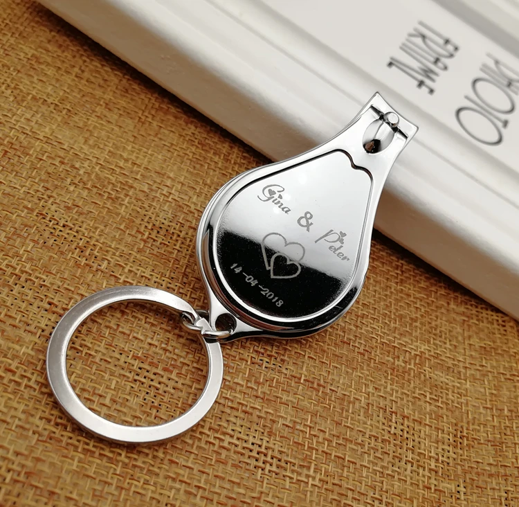 

10x Personalized Wedding Favor Fingernail Nail Clipper and Bottle Opener Keychain Keyring Personalized Wedding Gift for Guests