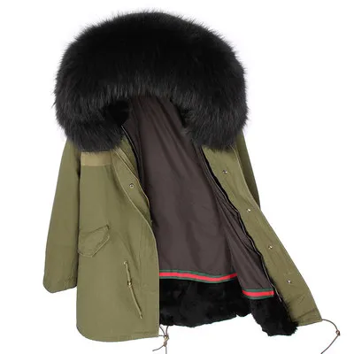 MaoMaoKong/Новая Высокая мода, женская длинная парка, большое пальто с капюшоном из натурального меха енота, верхняя одежда, натуральный цвет, военная зимняя куртка - Цвет: Color 1