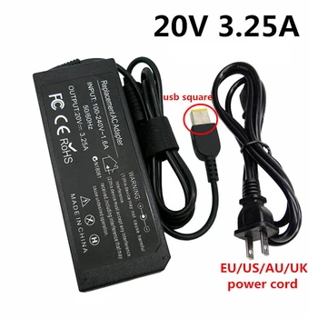 

20V 3.25A USB square connector AC Power Adapter Laptop Charger for Lenovo Power Supply EU US UK AU plug G400 G500 G505 G405