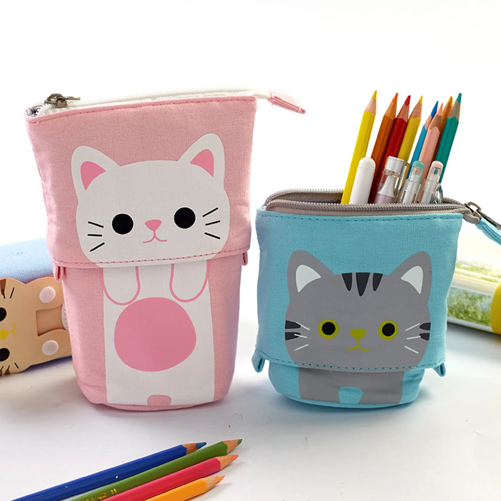 Cute Cat Pattern Pencil Case Telescopic Zipper Pencil Box Children Boys