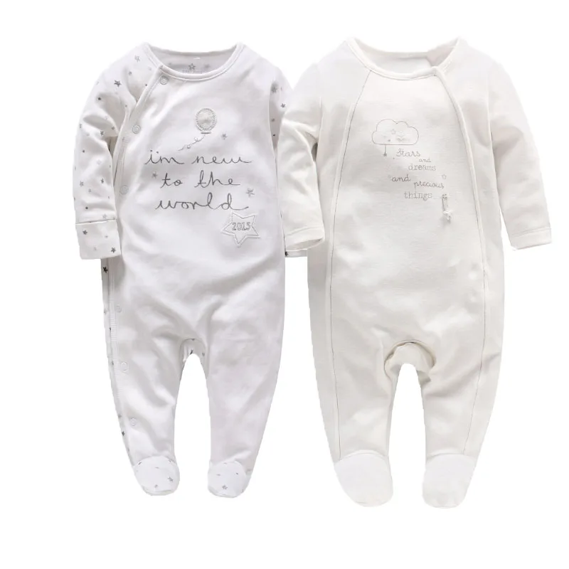 Живописное детство Новорожденный ребенок с длинным рукавом Хлопок фути белая одежда с принтом буквы пижамы 0-12 месяцев наряды - Color: 2pcs