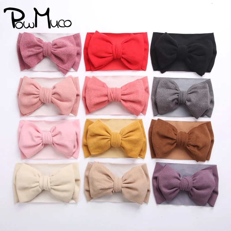 

Powmuco 19*12 см; Мягкая и удобная обувь из искусственного кашемира с эластичной резинкой на широкой лентой сплошной Цвет бант; Повязка на голову для новорожденных Головные уборы