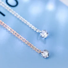 Ожерелье из стерлингового серебра 925 пробы, Висячие капли, прозрачный Фианит, небольшой свежий одиночный чокер, простое ожерелье с цепочкой для женщин