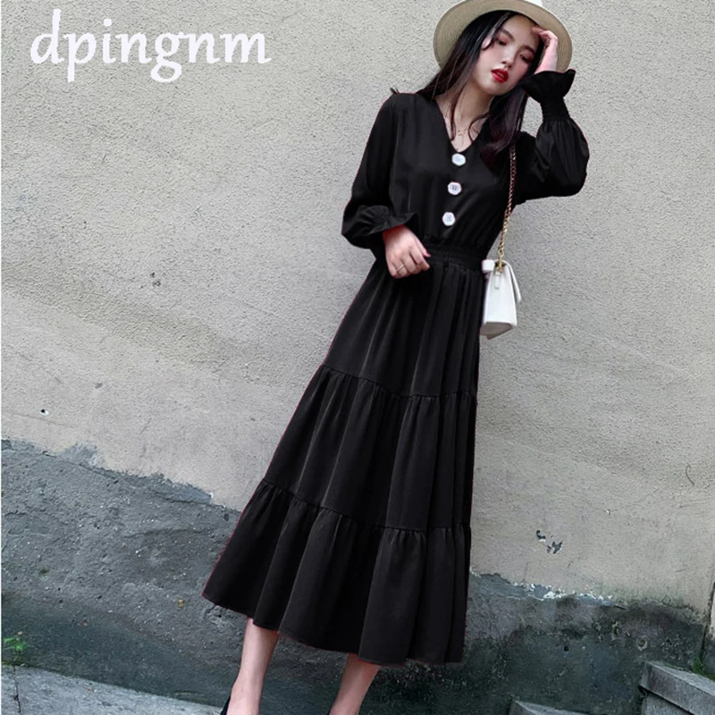 Женское винтажное платье с v-образным вырезом и длинным рукавом праздничное