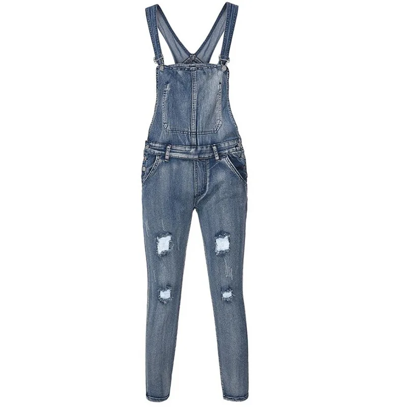 Men's High Street Distressed Denim Bib Overalls Ripped Holes Jeans Jumpsuits For Male Pants Washed Size S-3XL (2)