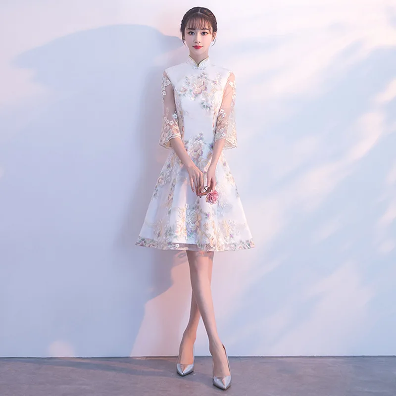 Лидер продаж Qipao вышивка улучшилось Cheongsam Свадебная вечеринка, платье на выпускной, бальное платье, Vestidos