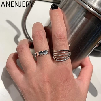 

ANENJERY Irregular Multilayer Stackable Disc 925 Sterling Thai Silver Ring Open Finger Ring For Women Men Jewelry S-R747