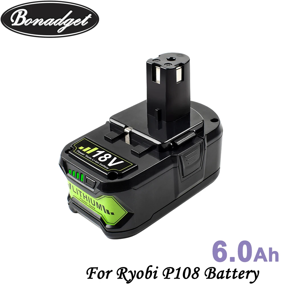 Bonadget для Ryobi 18V 6000mAh Замена P108 RB18L40 литиевая BPL1820 P109 P106 P105 P104 аккумуляторная батарея