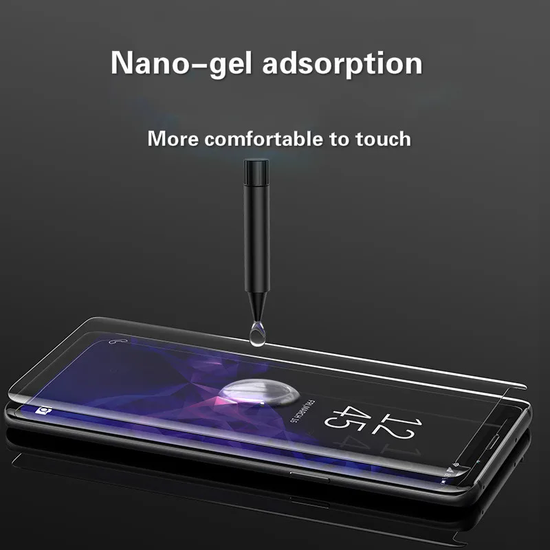 Протектор экрана для samsung S8 S9 S10 S10 plus note 9 отпечатков пальцев разблокировка стеклянной поверхности жидкость полный клей УФ закаленная пленка