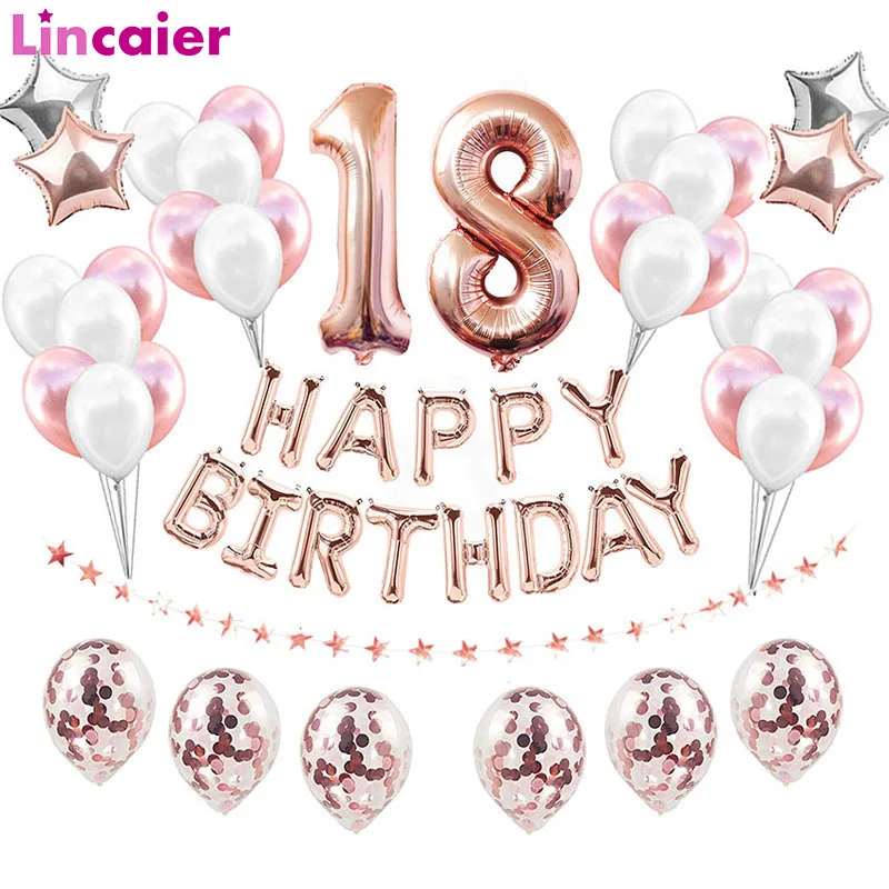 

Number 18 Birthday Balloons Set 18th Happy Birthday 18 Years Party Decorations Rose Gold Pink Silver Women Men Adult Supplies