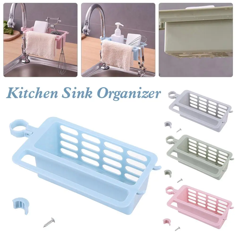 

Faucet Sponge Holder Plastic Kitchen Sink Organizer Waterproof Kitchen Sink Caddy with Hook