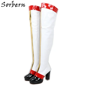 

Sorbern Mix Color Thigh High Boots Block Heels Made-To-Order Custom Legs Width Boot For Drag Queens Kinky Boot Collections