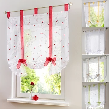 

Vertical Blind Tulled Curtains For Living Room Kitchen Jacquard Roman Floral Sheer Panel Multi-colors Short Tulle Window Door