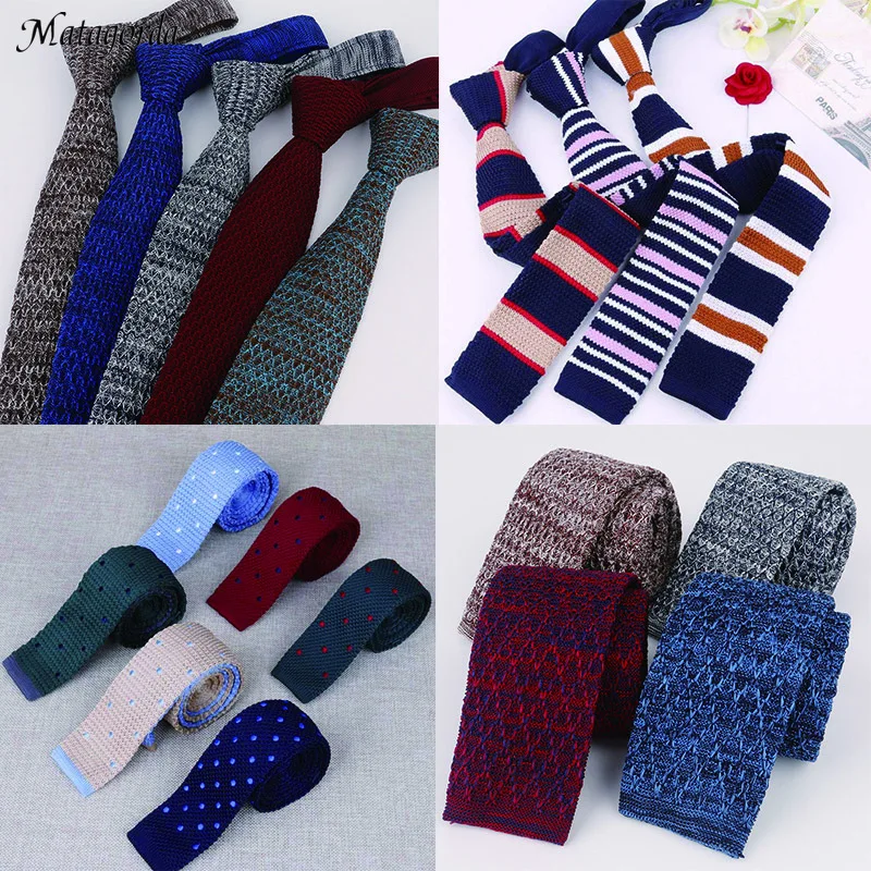 

Matagorda Men Tie Wool Knit Necktie Embroidered Dot Stripe Gravata Narrow 5CM Edition Tie Man Accessories Father's Gift Neckwear