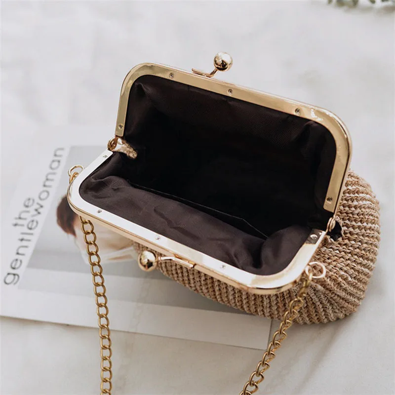 LJL-Small Crossbody Boho Bags For Women Evening Clutch Bags Hasp Ladies Handbag Female Straw Beach Rattan Women Messenger Bag