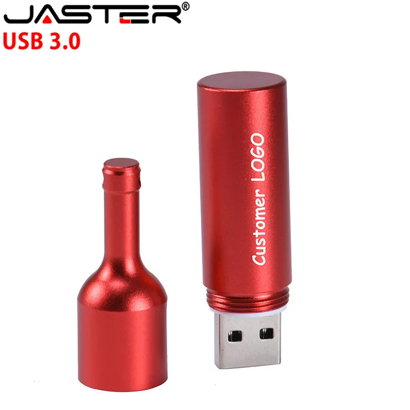 JASTER USB 3.0 hot metal wine bottle usb flash drive disk keychain memory stick Pen drive personalized gift Over 10pcs Free logo