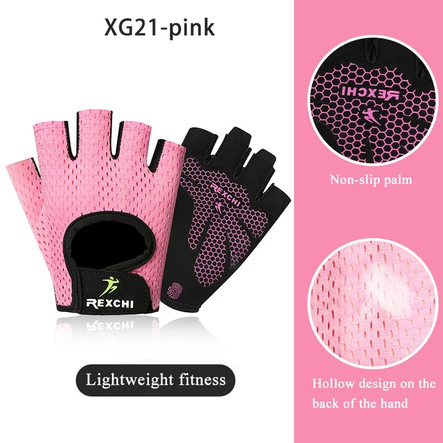 Gym Gloves Fitness Weight Lifting Gloves Body Building Training Sports Gloves Workout Half Finger Hand Protector for Men Women 21lightweight pink
