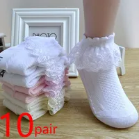 10 Pairs/lot Baby Girls Kids Socks Lace Ruffle Princess Mesh Children Ankle Short Breathable Cotton White Pink Blue Toddler Sock 1