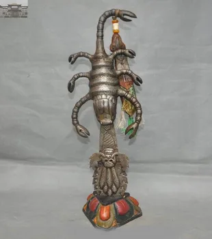 

christmas 19"Old Tibet Buddhism Sky Iron Scorpion Bixie Phurba Holder Faqi Sword Statue halloween
