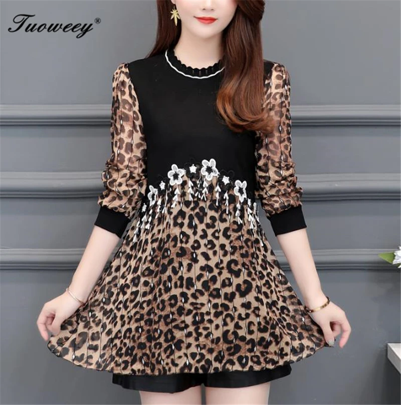  Leopard Blouse Women Long Sleeve Shirts Spring 2019 Fashion embroidery Blouse Shirt Casual Elegant 