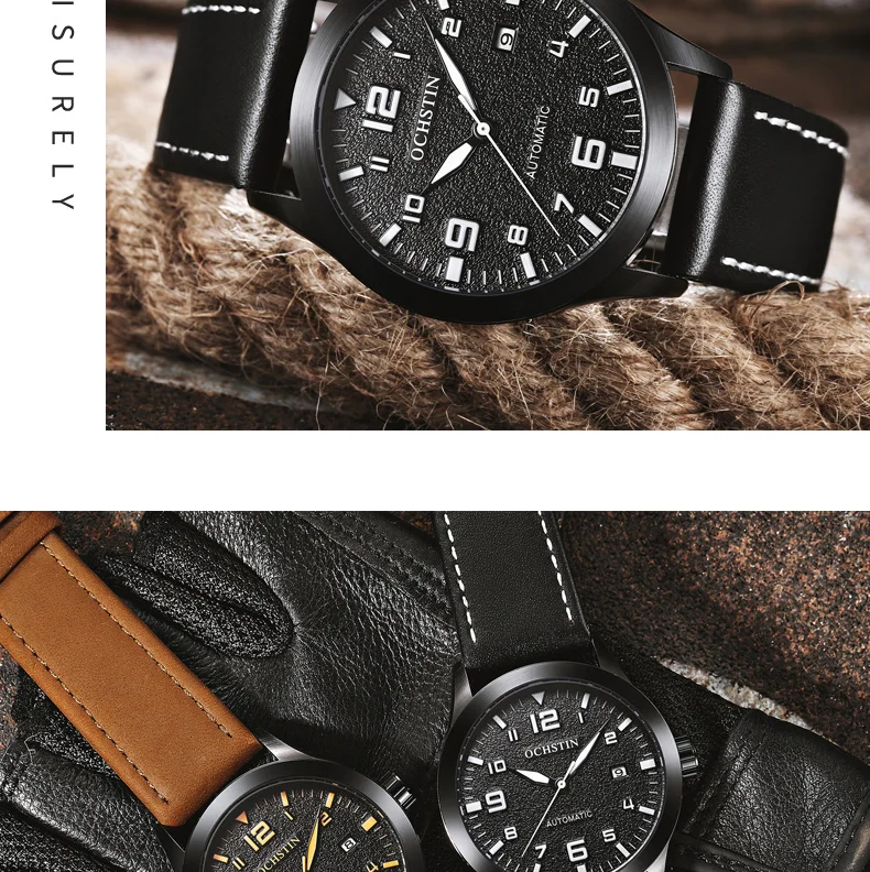 Лидирующий бренд ochстин турбийон автоматические часы мужские водонепроницаемые спортивные мужские кожаные механические наручные часы Мужские часы модные