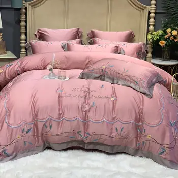 

European Style 60 Double-Sided Tencel Four-piece Set Summer Bare Sleeping Viscose Smooth High-end Embroidery 1.8 M Bedding Artic