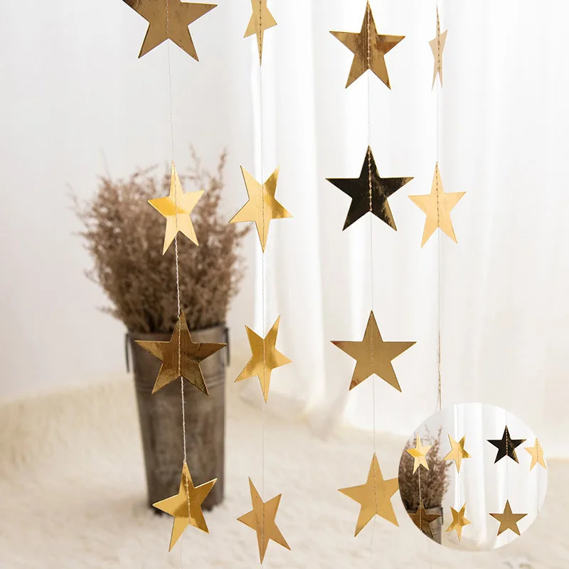 gold star 4 м яркие золотые бумажные гирлянды со звездами, выпускные вечерние украшения для детей, для мальчиков и девочек, только что вышедшие в свет, 30th 40th 50th Birthday - Цвет: gold star