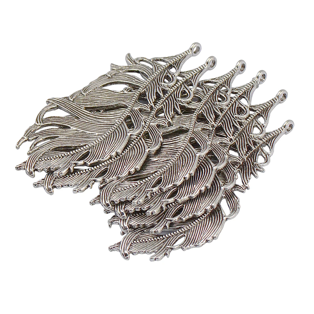 6pcs Large 85x41mm Antique silver color Zinc Alloy Feather Charms Pendant Fit Necklace Chain DIY Jewelry Making Bookmark Crafts