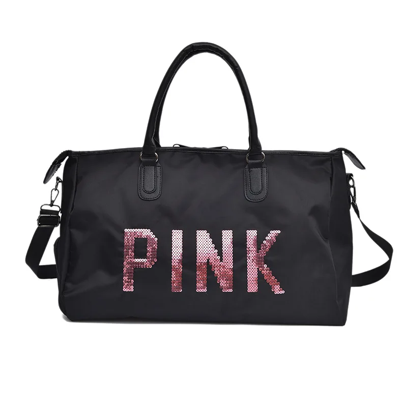 

Fashion Sequin Pink Letter Training Gym Bag Sports Bags For Women Men Waterproof Space Fitness Yoga Travel Luggage Handbags
