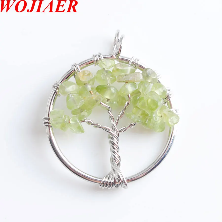 WOJIAER Tree of Life Necklace &amp Pendant Natural Olive green Quartz Chip Beads 7 Chakra Wire Wrapped Women Jewelry PN8010 | Украшения и