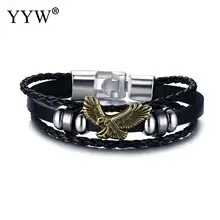 Lucky Винтажный Мужской кожаный браслет игральные карты амулет Орел многослойный Плетеный Pulseira Masculina панк рок мужские ювелирные изделия 20 см