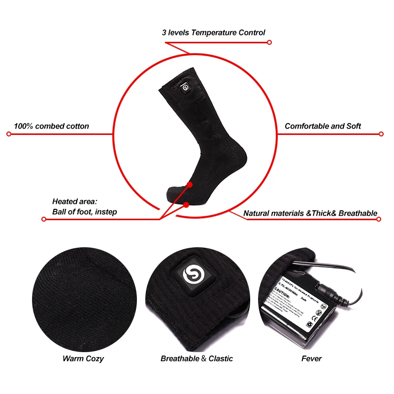 Savior Winter Battery Heated Socks 7.4V Battery Electric Sock For Men And Women Rechargable Heated Elastic Ski Socks
