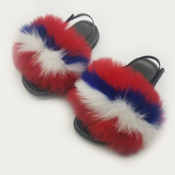 

Children's Fox Fur Slippers Baby Furry Toddler Fur Slides Casual Home Flat Plush Sandals Fashion Indoor Cute Fluffy Flip Flops