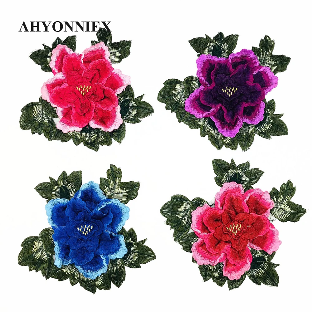 Hohe Qualität 3D Pfingstrose Nähen Auf Stickerei Patch Blume Applique Patches Für Kleidung Jeans Blühende Appliques Parches 22cm x 20cm – Detail 1