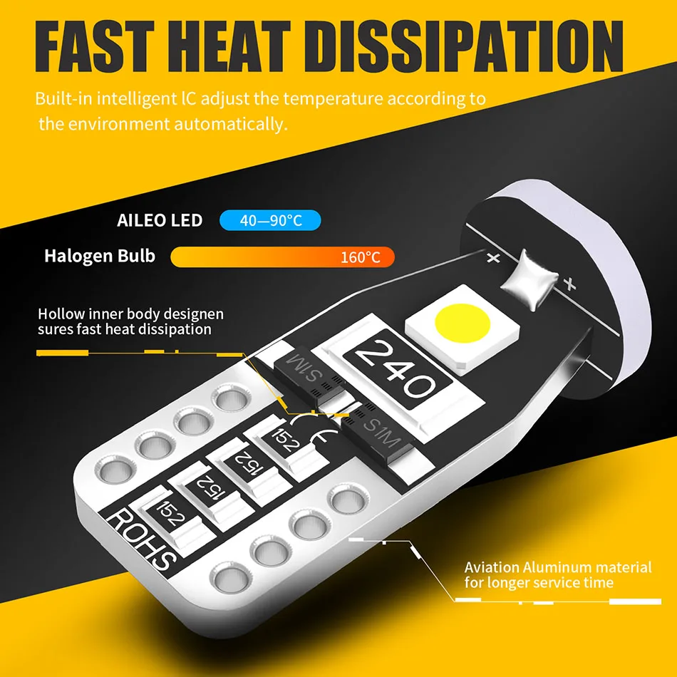 LED ĵ���� W5W LED ���� 168, 194 6000K ��� ��ȣ ����, �� ���� ��ȣ�� ����, �ڵ��� ���׸��� ����, �ڵ��� 12V, T10, 10 ��