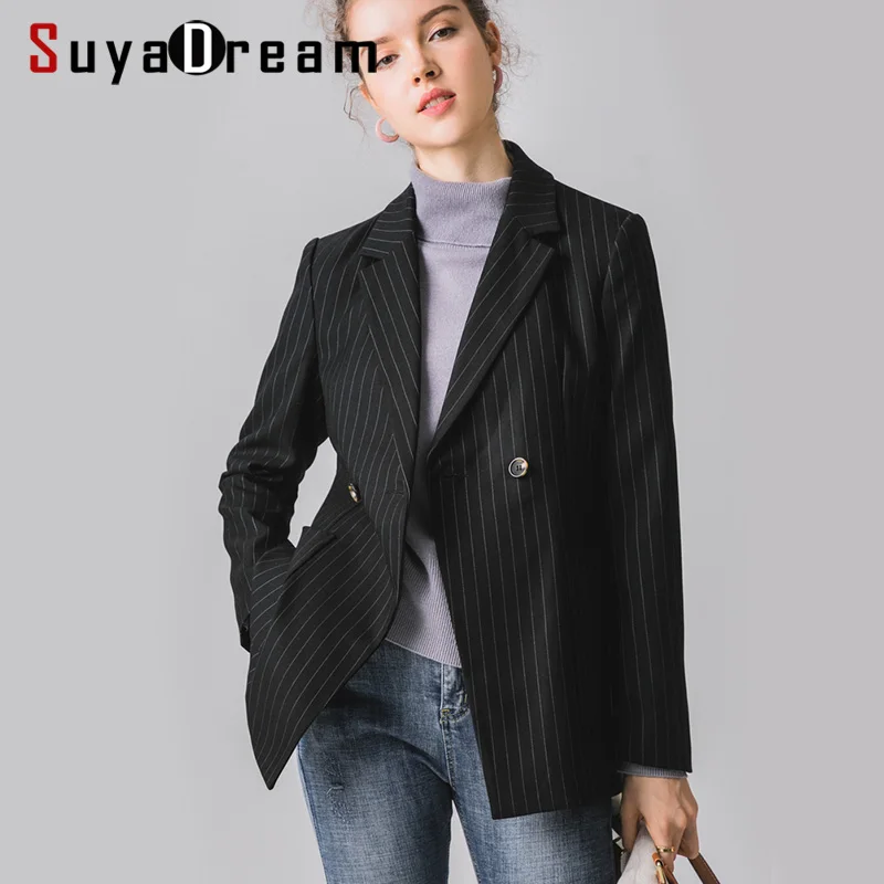 

Women Stripe Blazers Full Sleeved Office Lady Blazer Two Side Pockets Black Khaki 2019 NEW Fall Winter Out wear