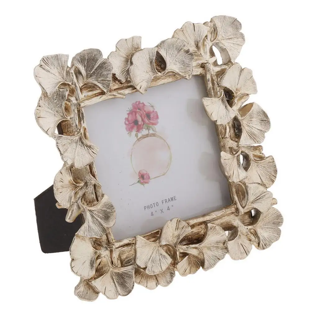Vintage Picture Photo Frame Gold Resin Ginkgo Leaf Desk Mount Home Wedding Decor