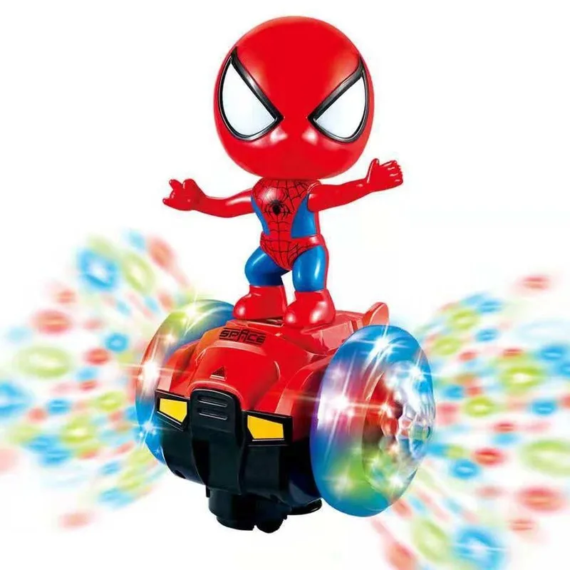 

Children's Hero Spider-Man Cartoon Electric Universal Car Toy Flash Seven-Color Projection 360 Degree Rotary Children's Toy