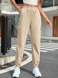 Pantalones Cargo informales para mujer, pantalón de chándal holgado de cintura alta, de gran tamaño, liso, primavera y otoño, novedad de 2022