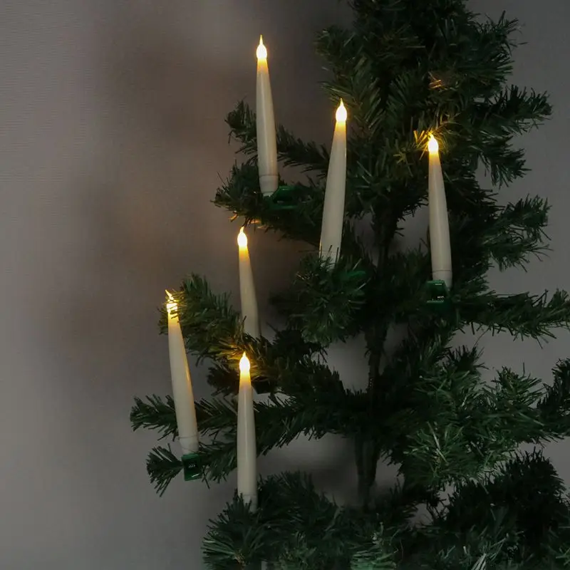 10pcs Flameless Taper Candles with Clips LED Electric Candles for Christmas Tree Decoration Home Decor