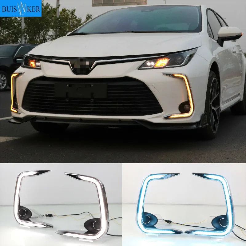 

Для Toyota Corolla 2019 2020 светодиодный DRL дневные ходовые огни с желтым сигналом поворота передний бампер для автомобильного стайлинга