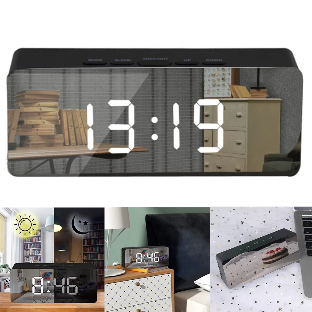 Amecor Креативный светодиодный цифровой будильник Многофункциональный цифровой ночной Светильник термометр дисплей Электронный зеркальный светильник часы#45