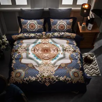 

43 4Pc Egyptian Cotton Bohemia style King Queen size Beddings set Bed sheet set Bedcover European Duvet Bed cover set Pillowcase