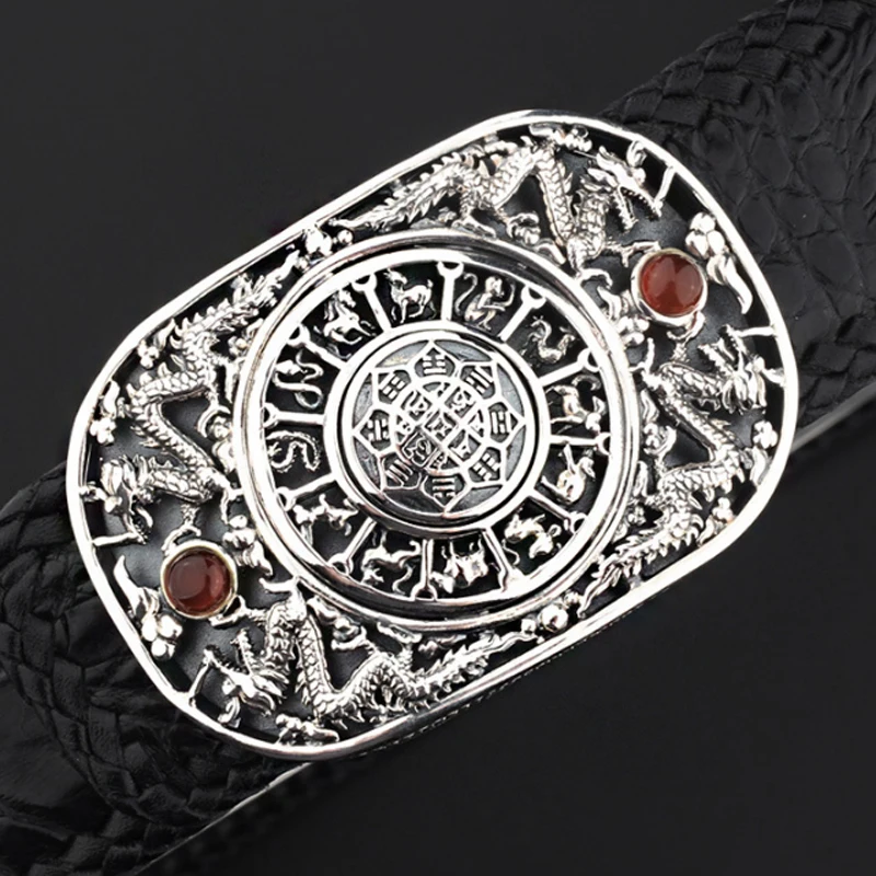 

104g 925 Sterling Silver dragon handmade high details men's belt buckle buckles jewelry A4195