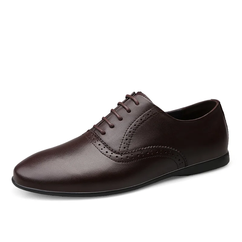 Мужская повседневная обувь; Лидер продаж; Мужские модельные туфли на плоской подошве; мужские деловые оксфорды; повседневная обувь; мужские черные кожаные туфли; ZQ1301 - Цвет: Коричневый