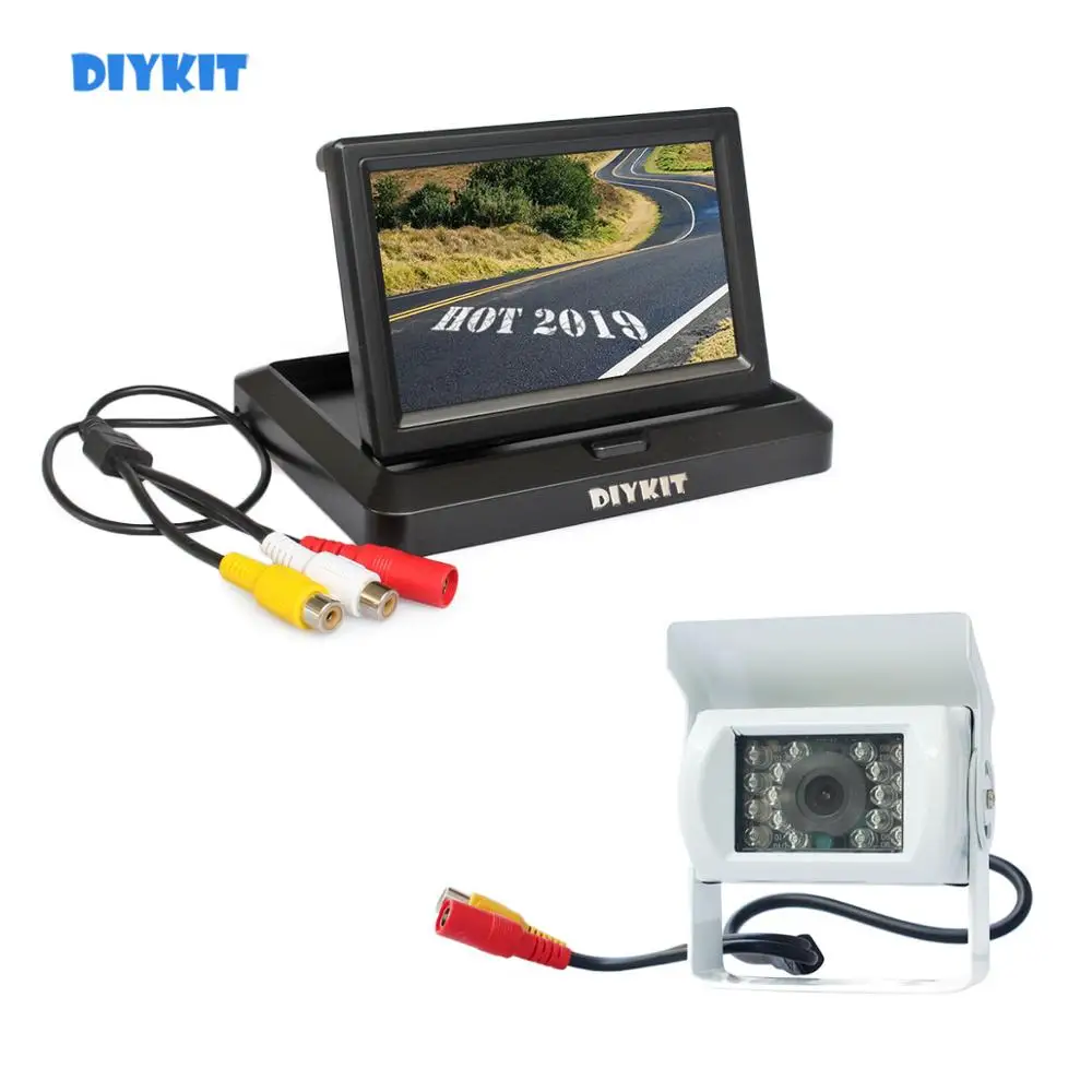 DIYKIT " складываемый автомобильный монитор водонепроницаемый ИК ночного видения CCD камера заднего вида для грузовика Караван Автобус Ван белый