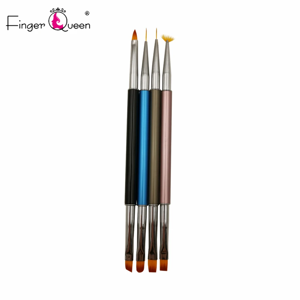 

4Pcs/Set 4 Color Metal Bar Nail Brush Flower Painting Acrylic UV Gel Gradient Drawing Pen Manicure Nail Art Tool Gel Brush B033