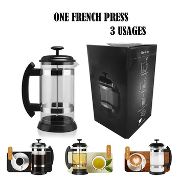 

1000ML French Press Coffee Maker Glass Coffee Percolator Pot,Large Capacity Manual Cafetiere Coffee Containers