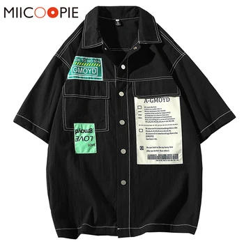

2020 Summer Casual Men Short Sleeved Shirt Fashion Loose Cotton Oversize Hip Hop Turn-down Collar Camisas Para Hombre Streetwear